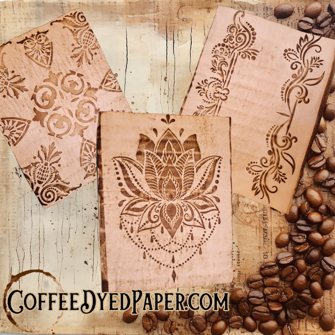 Mocha Motifs Our Specialty Coffee Dyed Paper - Stenciled Designs