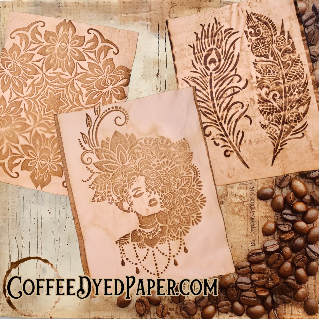 Mocha Motifs Our Specialty Coffee Dyed Paper - Stenciled Designs