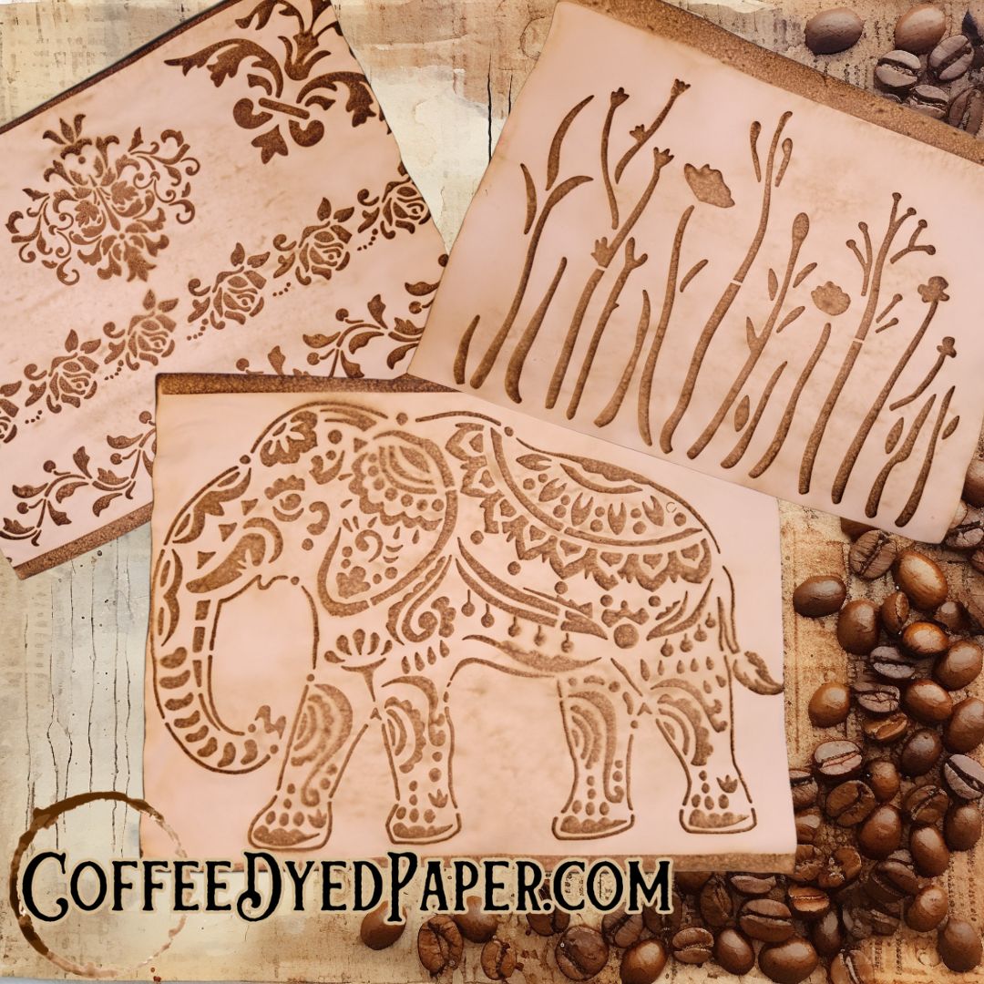 Mocha Motifs Our Specialty Coffee Dyed Paper - Stenciled Designs